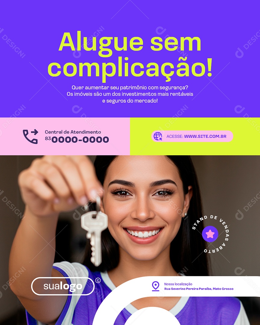 Imobiliária Alugue Sem Complicação Social Media PSD Editável
