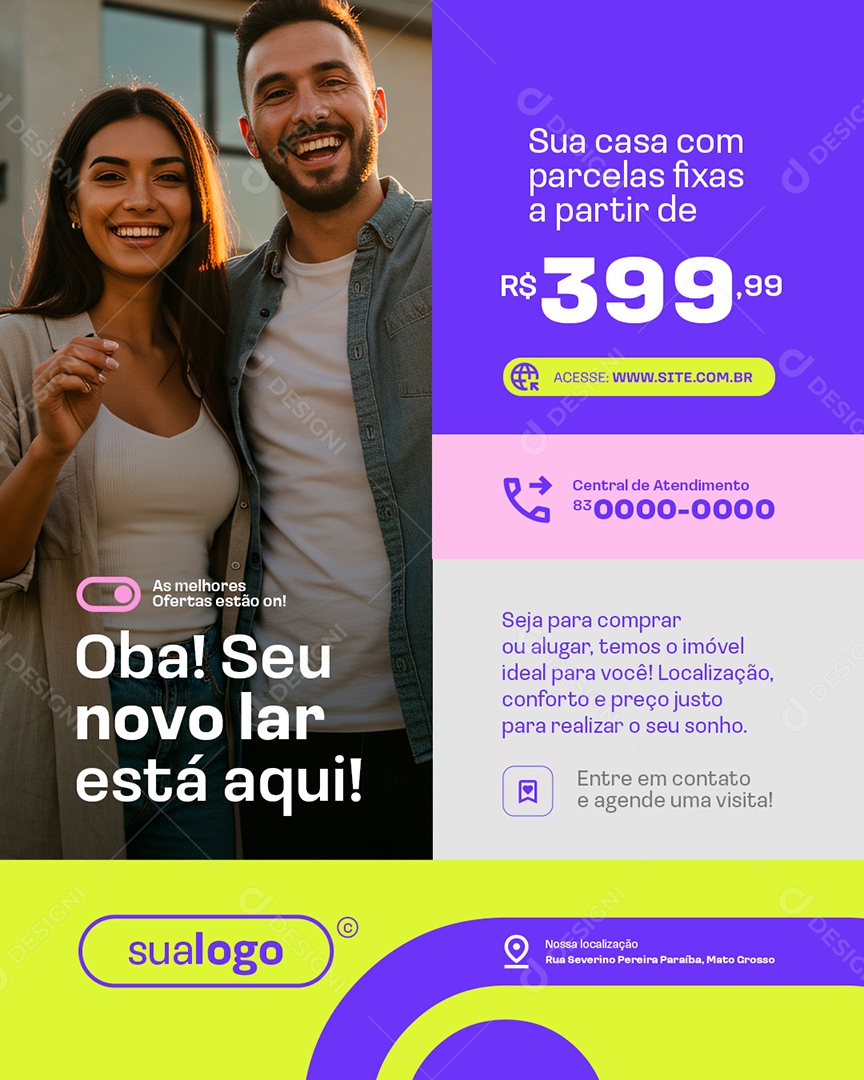 Imobiliária Sua Casa com Parcelas Fixas Social media PSD Editável