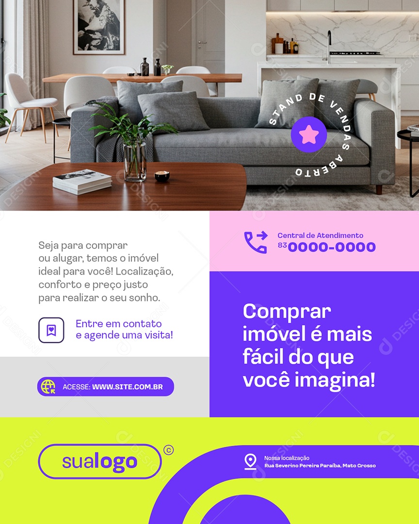 Imobiliária Comprar Imóvel é Mais Fácil do Que Você Imagina Social Media PSD Editável