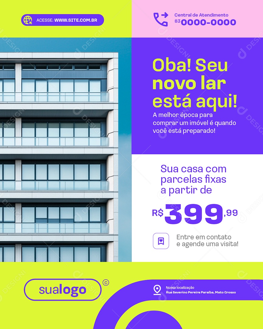 Imobiliária Sua Casa com Parcelas Fixas Social Media PSD Editável