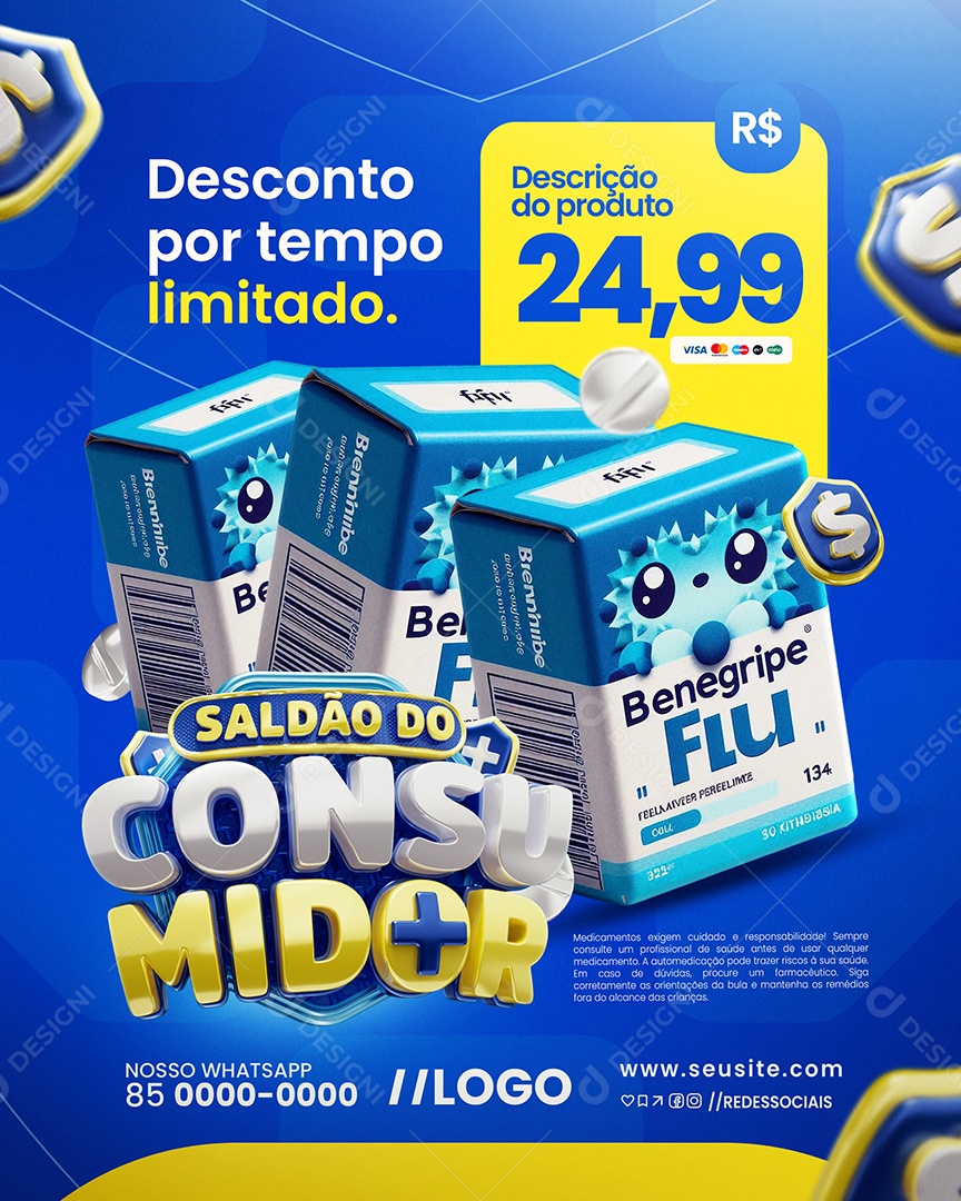 Saldão Do Consumidor Farmácia Desconto por Tempo Limitado Social Media PSD Editável