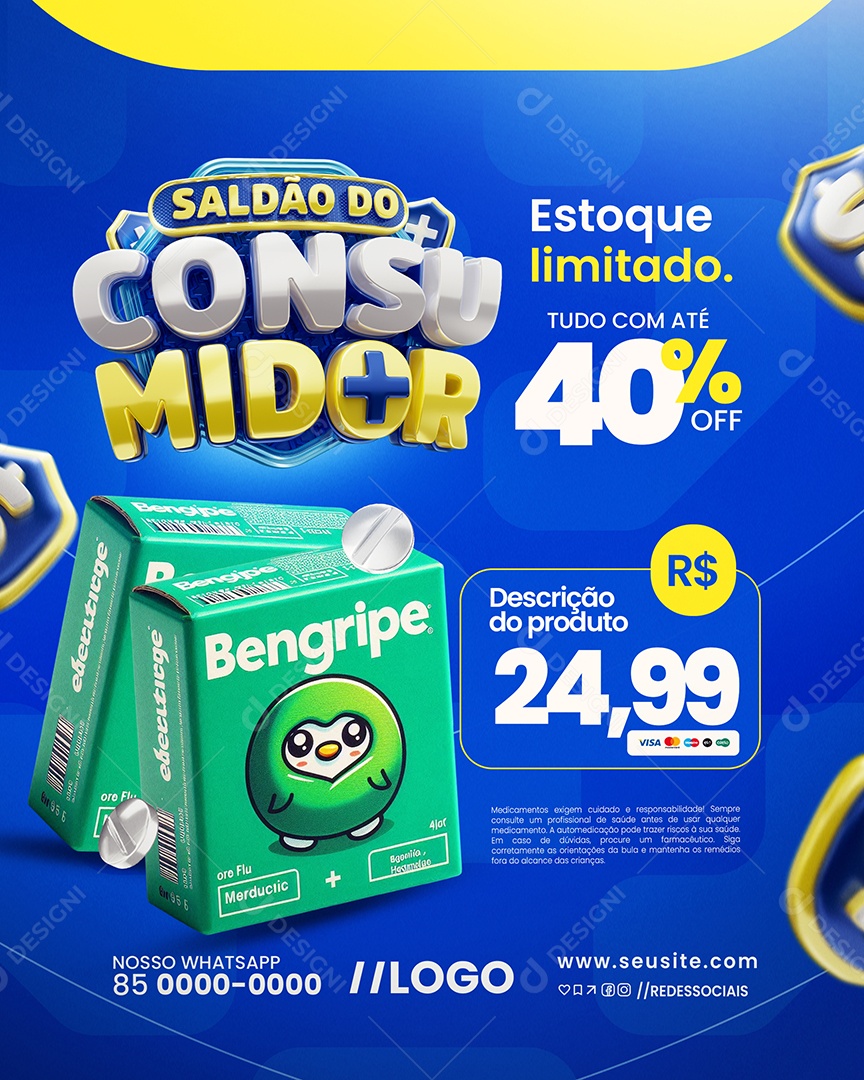 Saldão Do Consumidor Farmácia Estoque Limitado Social Media PSD Editável