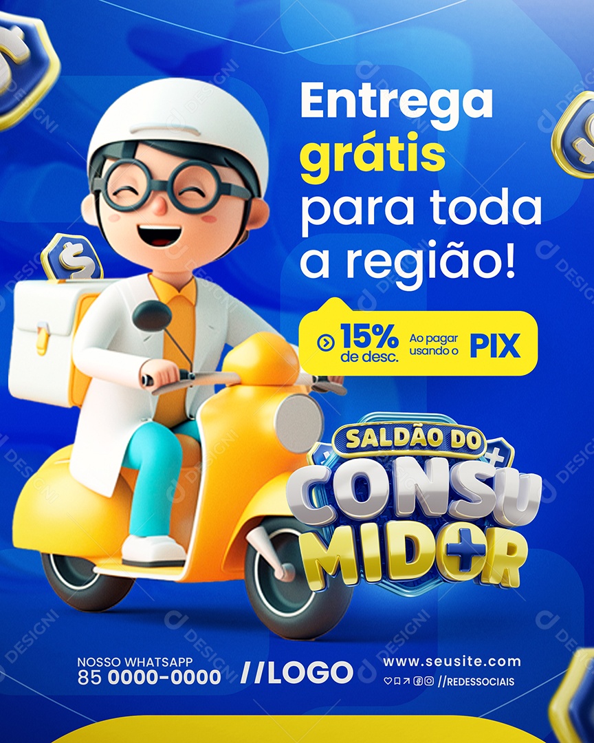 Saldão Do Consumidor Farmácia Entrega Grátis Social Media PSD Editável