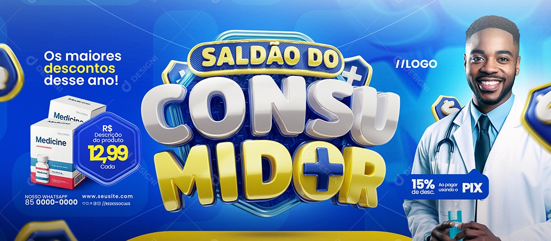 Banner Saldão Do Consumidor Farmácia Os Maiores Descontos Social Media PSD Editável