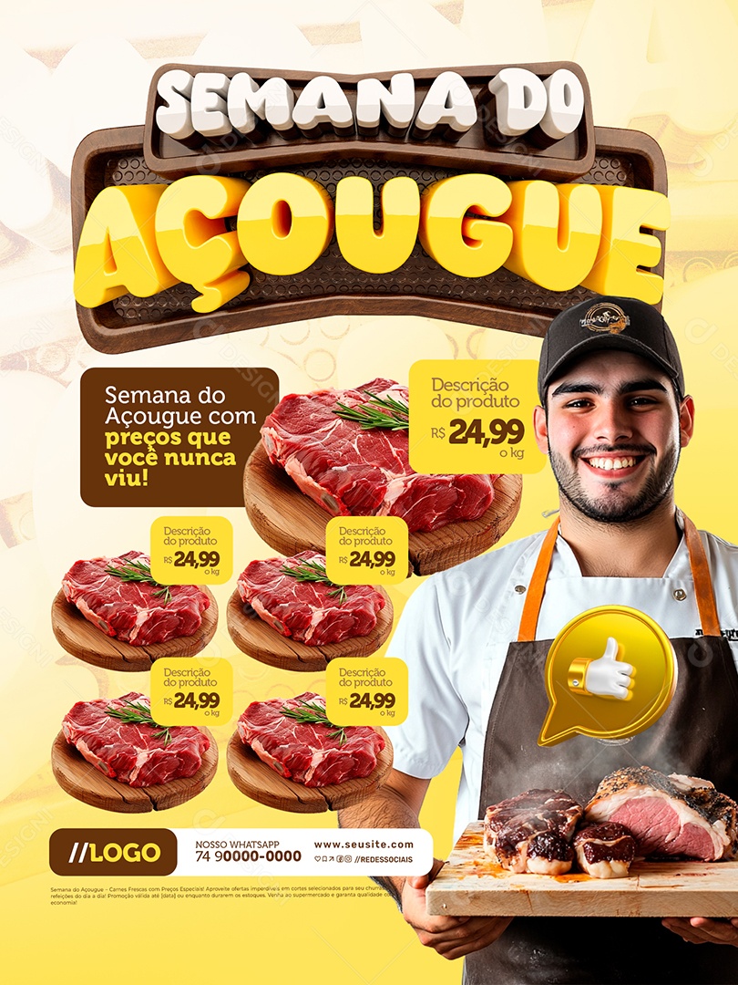 Encarte Semana do Açougue com Preços Que Você Nunca Viu Social Media PSD Editável