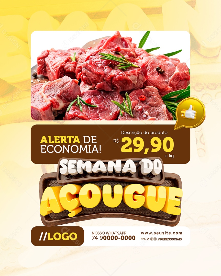 Semana do Açougue Alerta de Economia Social Media PSD Editável