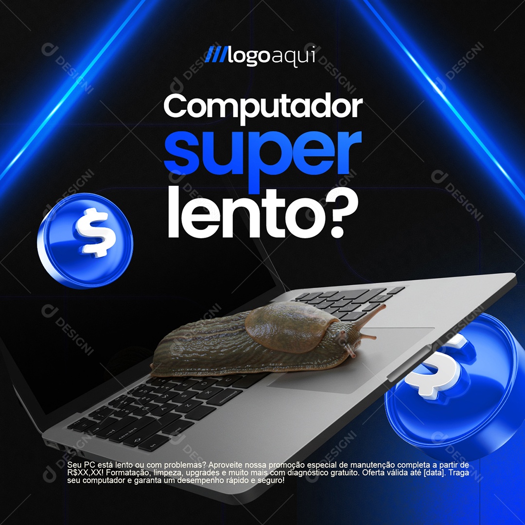 Assistência Técnica Computador Super Lento Social Media PSD Editável