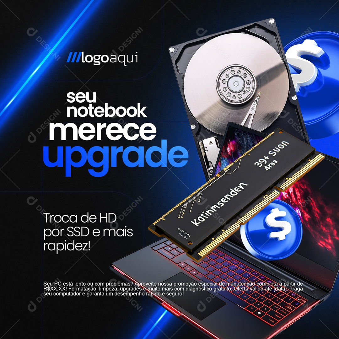 Assistência Técnica Seu Notebook Merece Upgrade Social Media PSD Editável