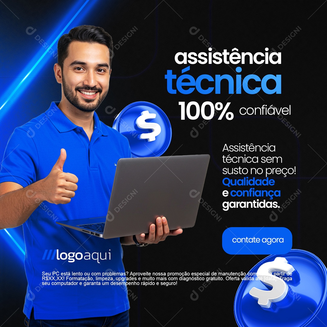 Assistência Técnica Sem Susto no Preço Social Media PSD Editável