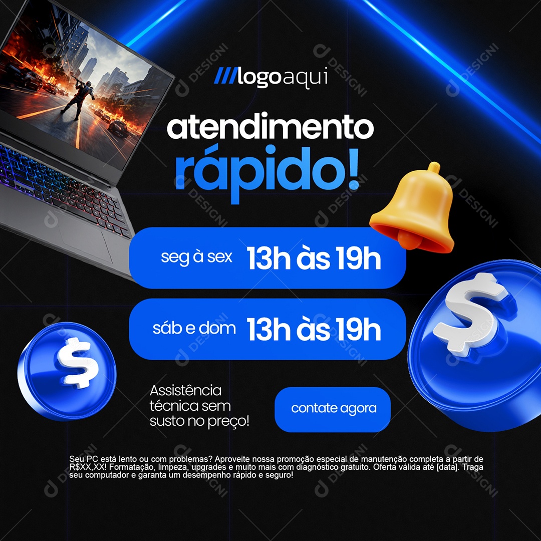 Assistência Técnica Atendimento Rápido Social Media PSD Editável