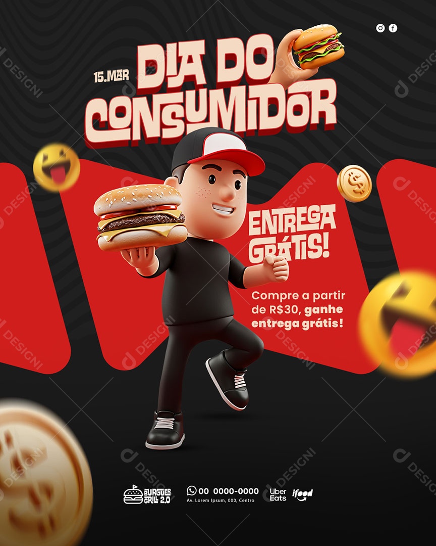 Dia Do Consumidor 15 De Março Hamburgueria Social Media PSD Editável