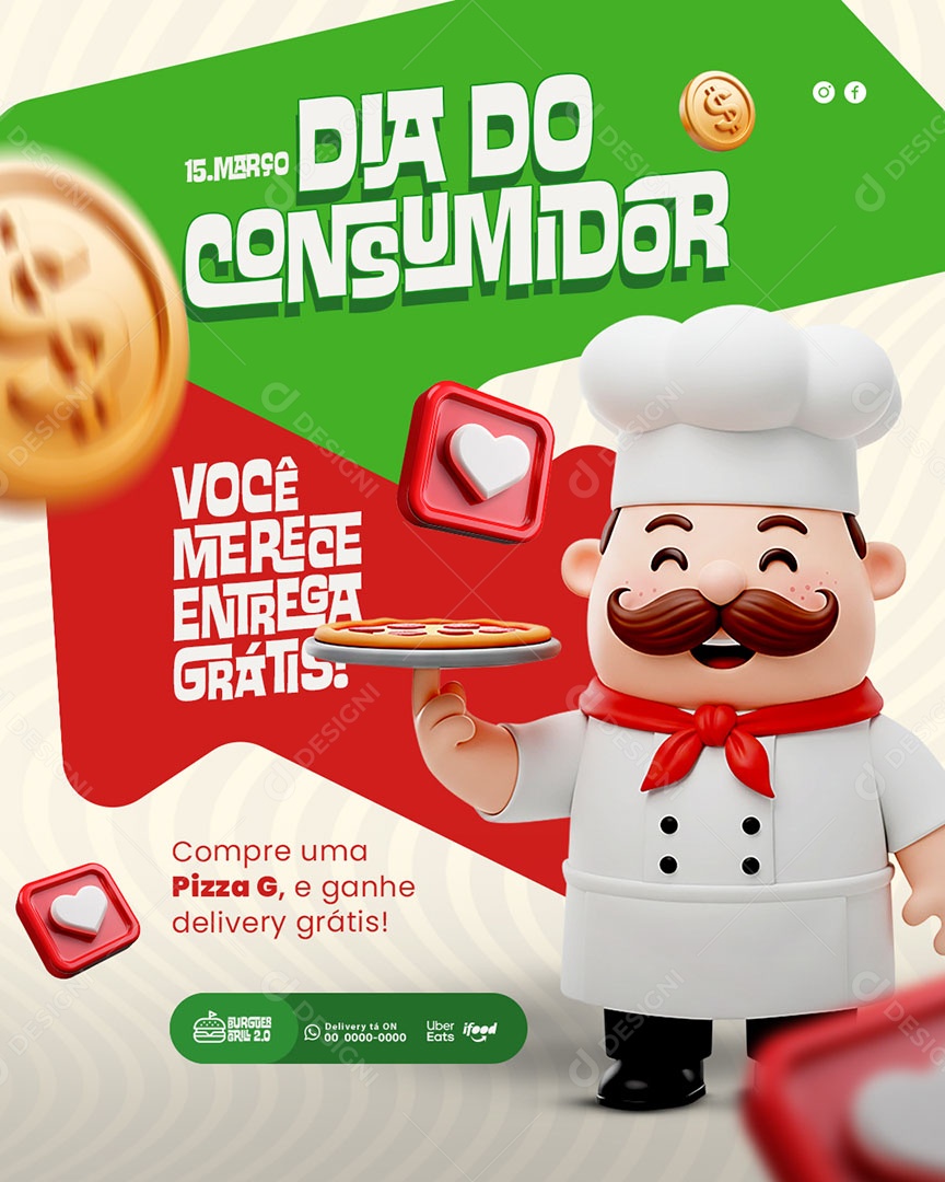 Dia Do Consumidor 15 De Março Pizzaria Social Media PSD Editável