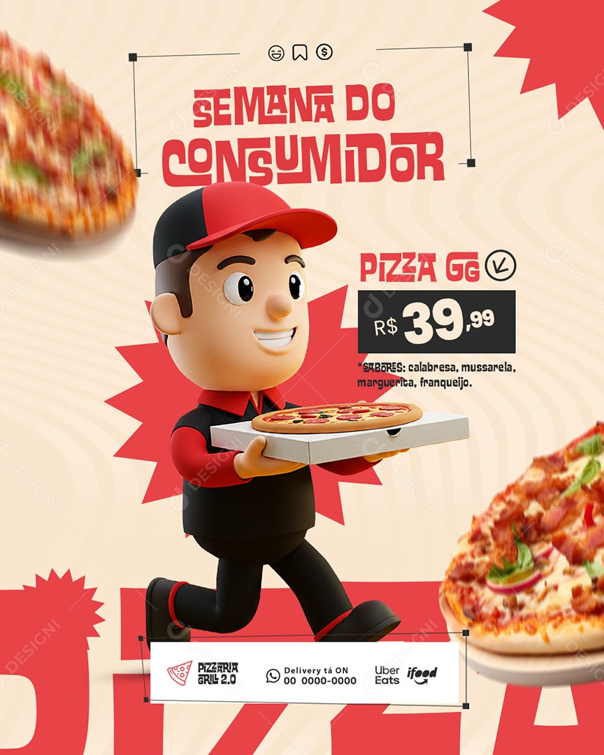 Dia Do Consumidor 15 De Março Delivery Grátis Pizzaria Social Media PSD Editável