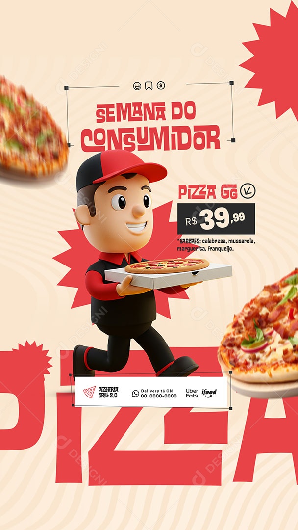 Story Dia Do Consumidor 15 De Março Delivery Grátis Pizzaria Social Media PSD Editável