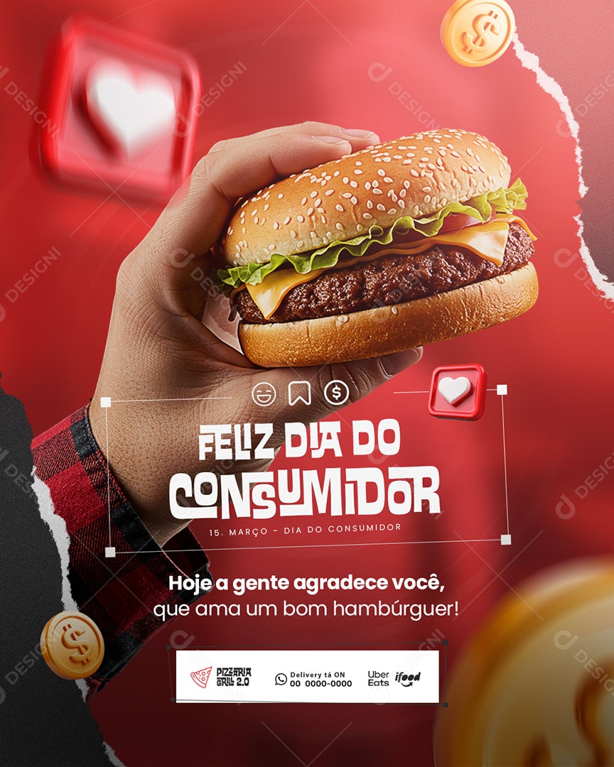 Dia Do Consumidor 15 De Março Delivery Grátis Social Media PSD Editável
