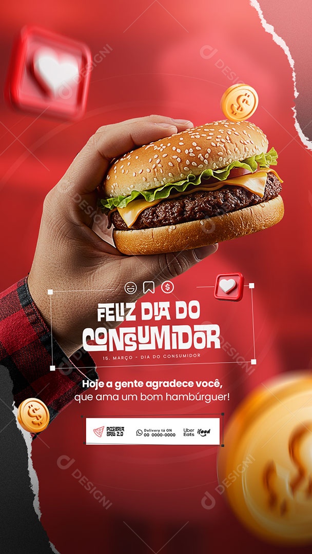 Story Dia Do Consumidor 15 De Março Delivery Grátis Social Media PSD Editável
