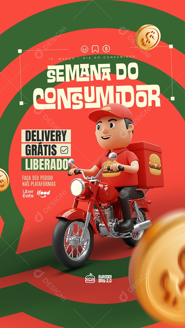 Story Dia Do Consumidor 15 De Março Delivery Grátis Social Media PSD Editável