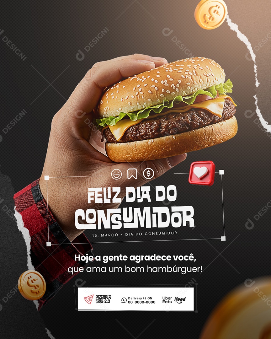 Dia Do Consumidor 15 De Março Hamburgueria Social Media PSD Editável
