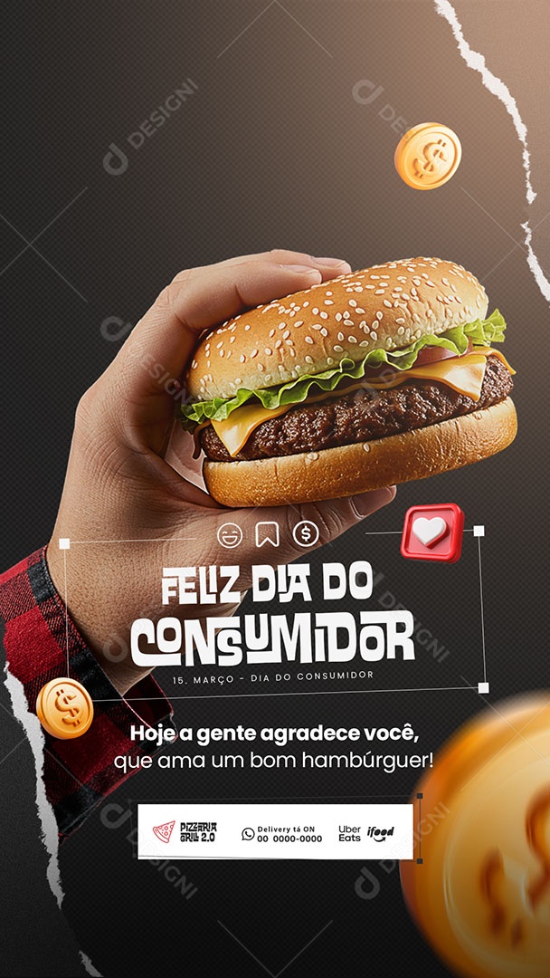 Story Dia Do Consumidor 15 De Março Hamburgueria Social Media PSD Editável