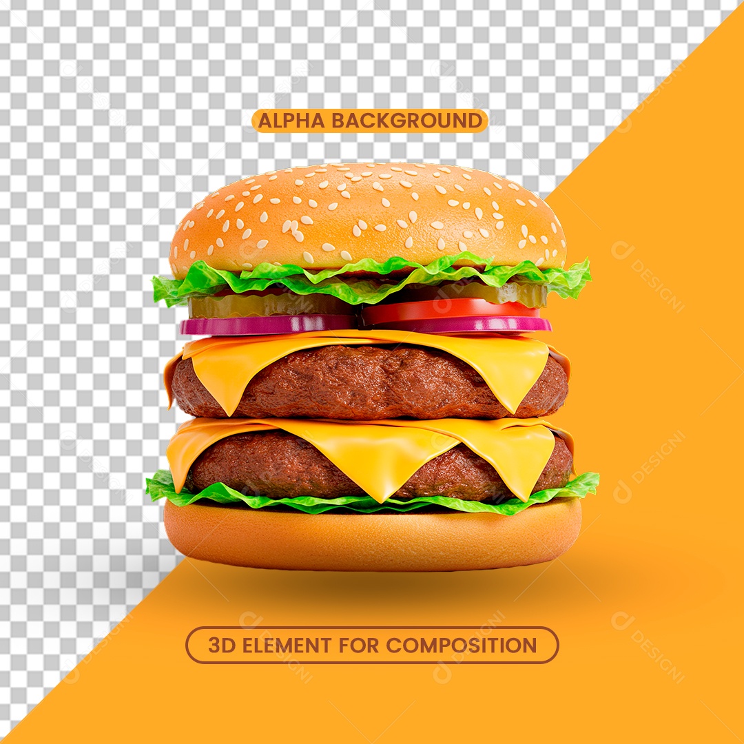 Elemento 3D Hambúrguer Para Composição PSD