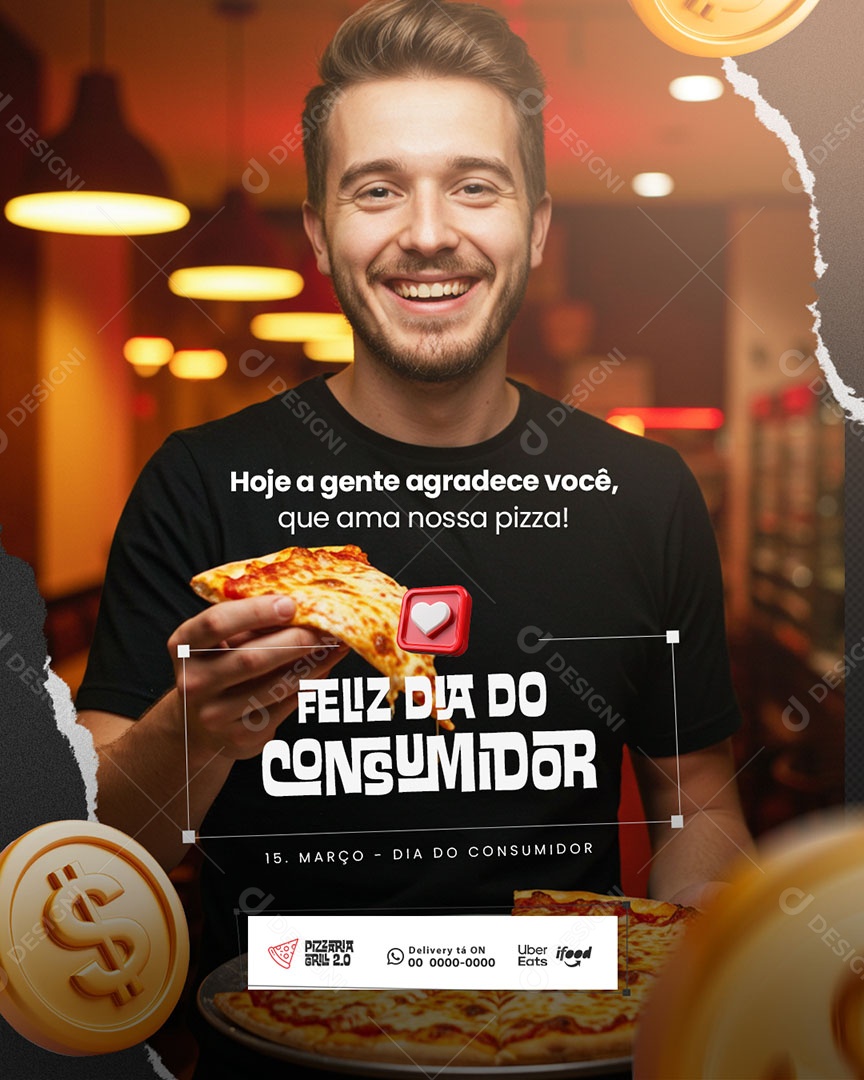 Dia Do Consumidor 15 De Março Pizzaria Social Media PSD Editável