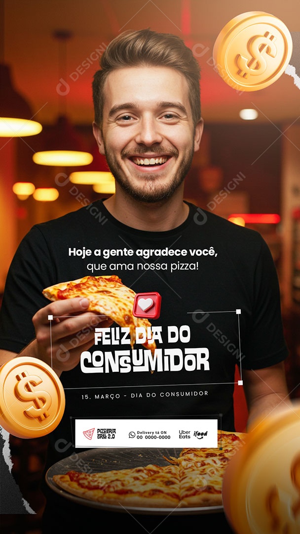 Story Dia Do Consumidor 15 De Março Pizzaria Social Media PSD Editável