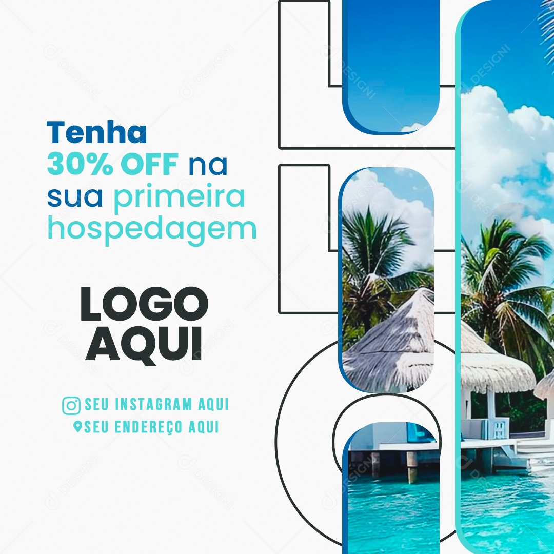 Resort 30% OFF Primeira Hospedagem Social Media PSD Editável