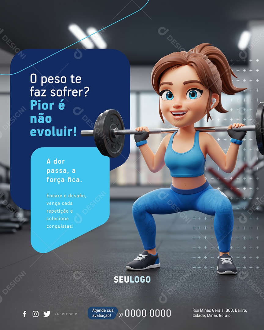 Academia Personal Trainer O Peso Te Faz Sofrer Social Media PSD Editável