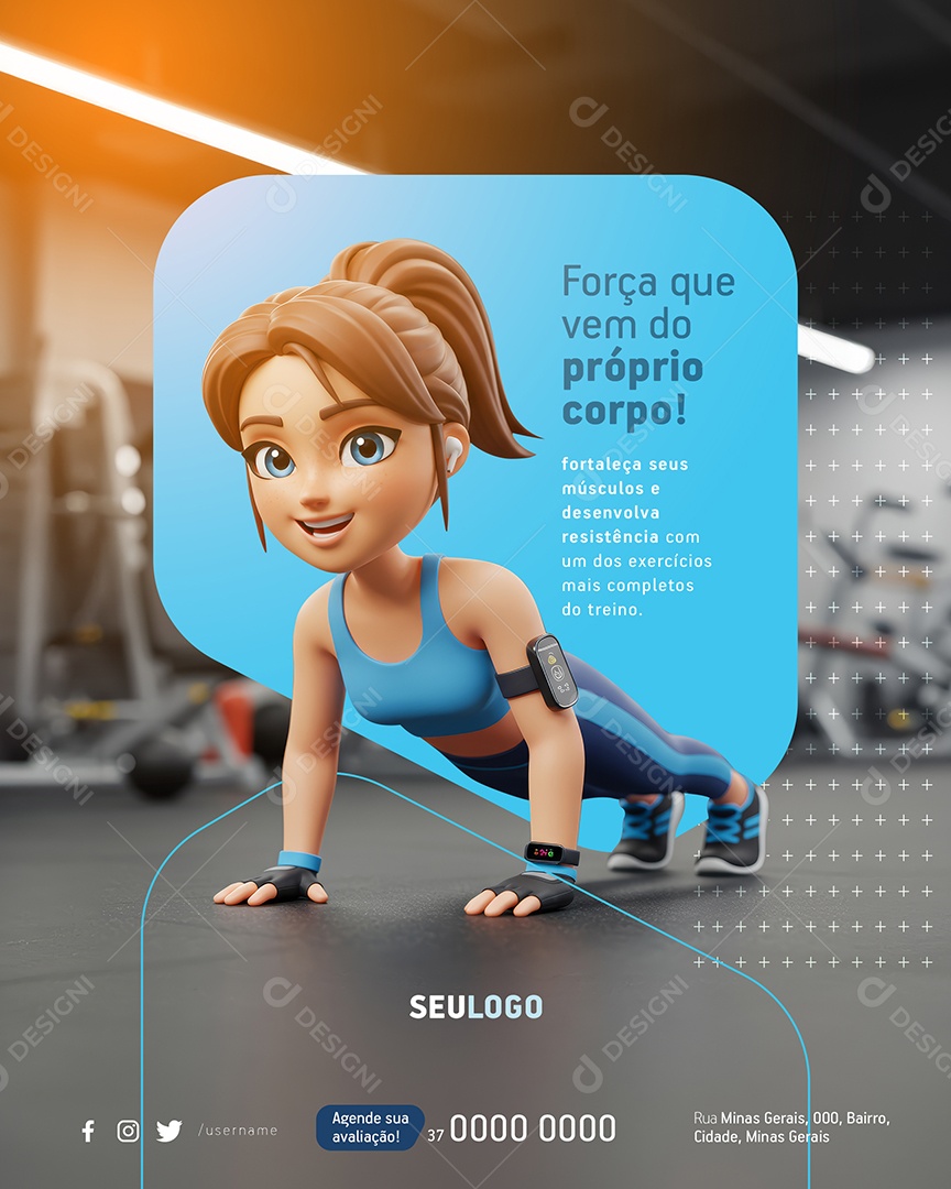 Academia Personal Trainer Força Que Vem do Próprio Corpo Social Media PSD Editável
