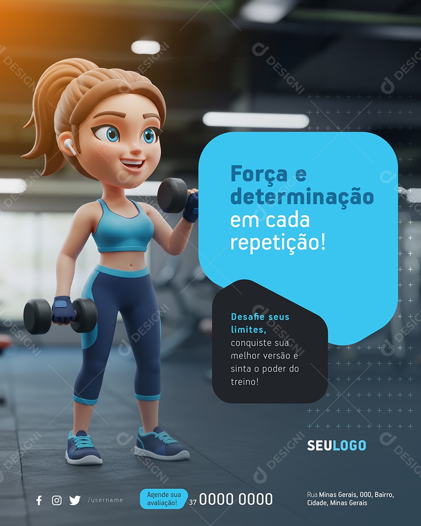 Academia Personal Trainer Força e Determinação Social Media PSD Editável
