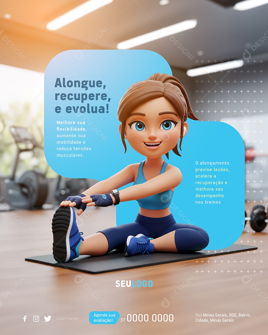 Academia Personal Trainer Alongue Recupere e Evolua Social Media PSD Editável