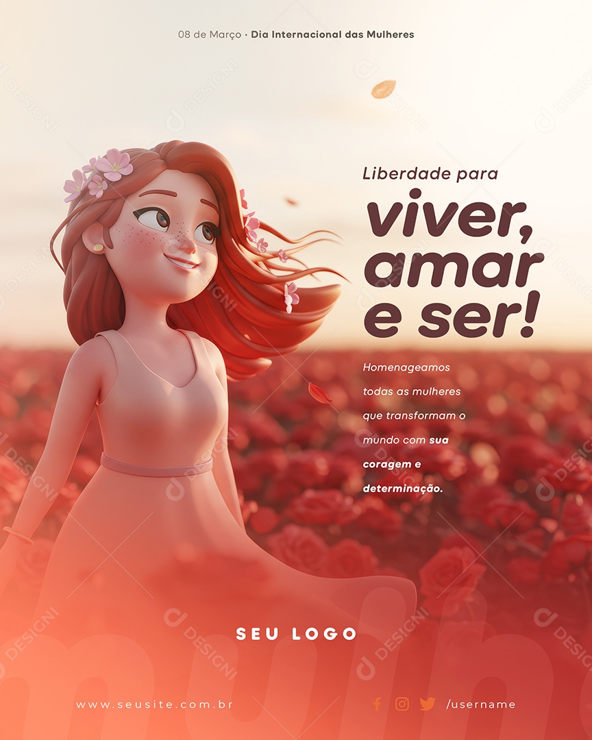 Dia Internacional Das Mulheres 08 de Março Liberdade para Viver Social Media PSD Editável