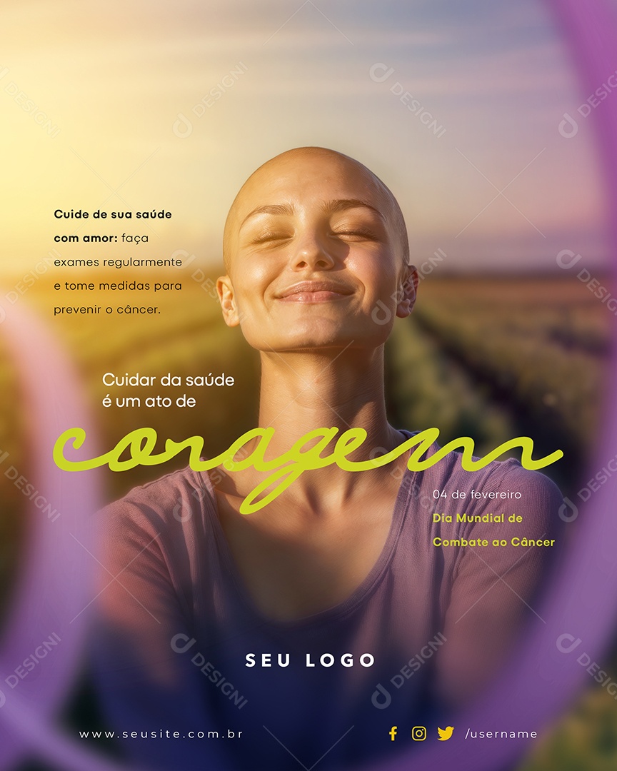 Dia Mundia de Combate ao Câncer 04 de Fevereiro Social Media PSD Editável
