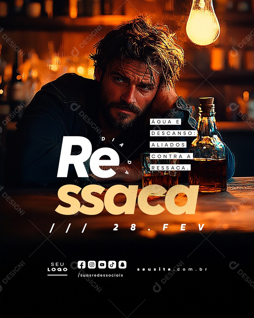 Dia da Ressaca 28 de Fevereiro Água e Descanso Social Media PSD Editável