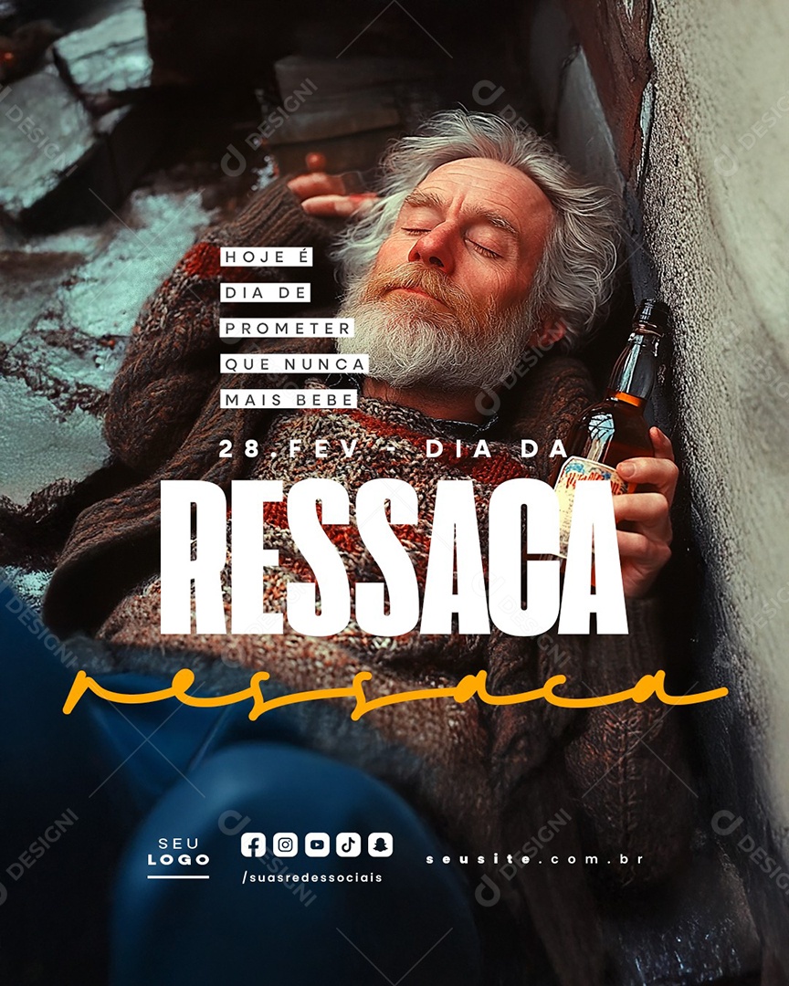 Dia da Ressaca 28 de Fevereiro Social Media PSD Editável