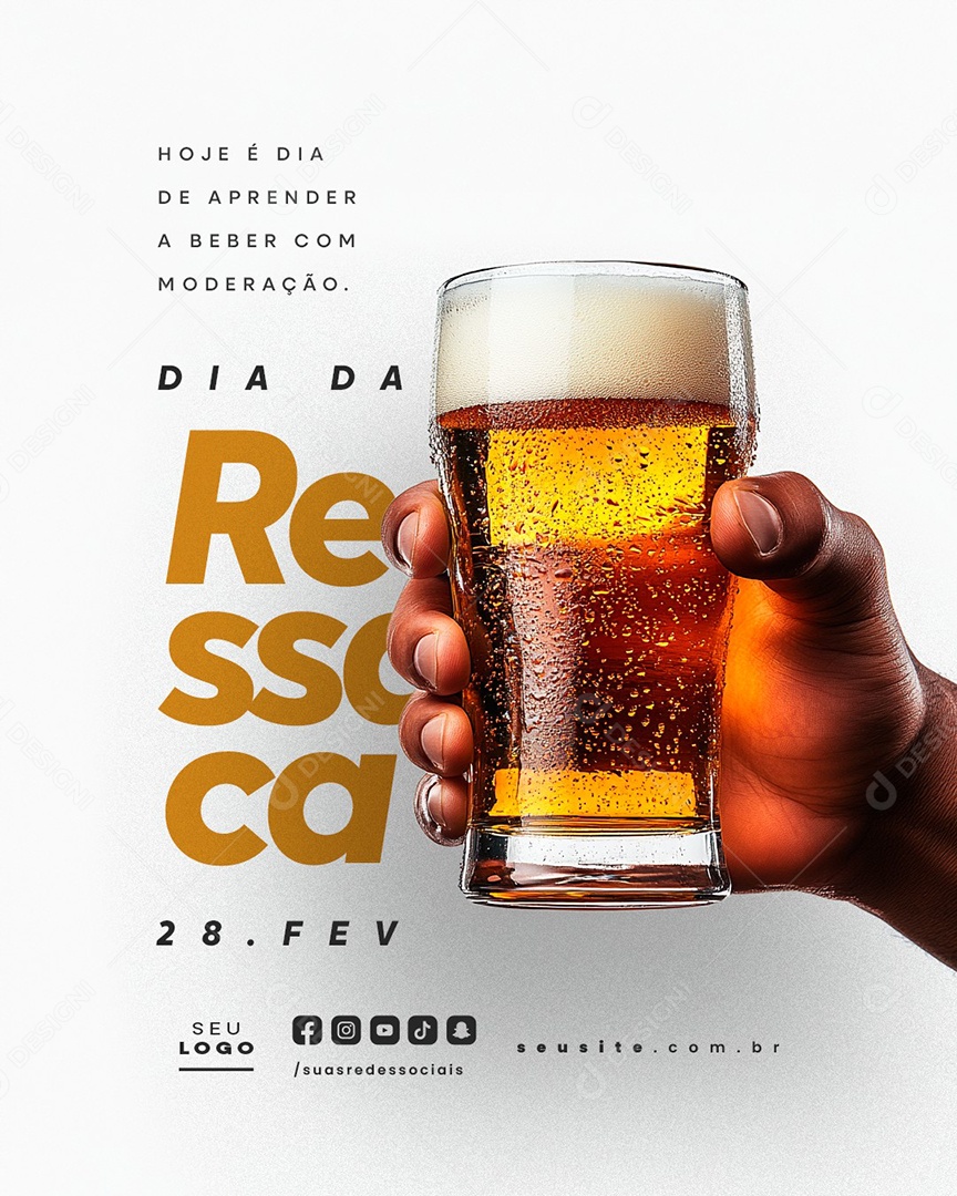 Dia da Ressaca 28 de Fevereiro Hoje é Dia de Aprender Social Media PSD Editável