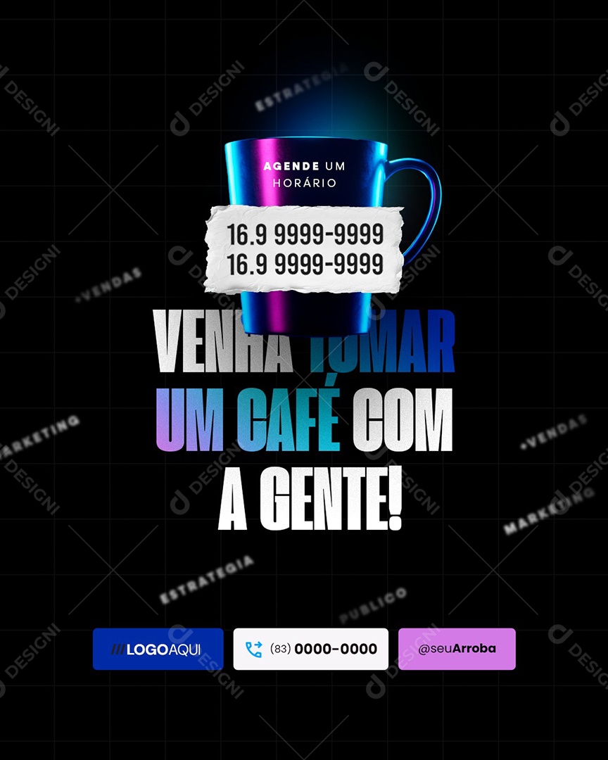 Marketing Digital Venha Tomar Um Café Com a Gente Social Media PSD Editável