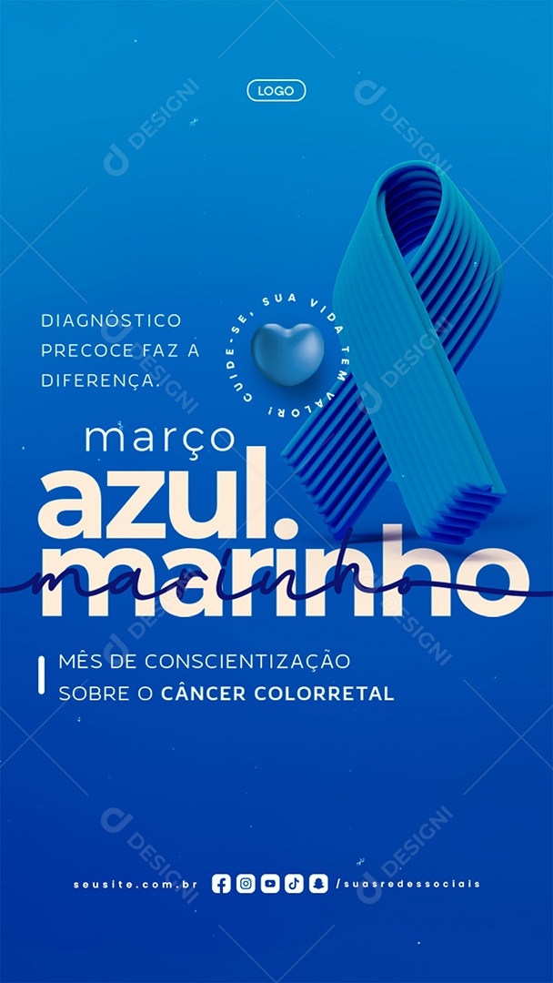 Story Março Azul Marinho Diagnóstico Precoce Fez a Diferença Social Media PSD Editável
