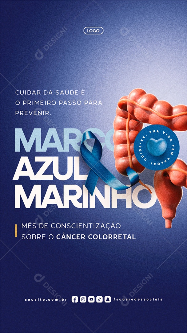 Story Março Azul Marinho Cuidar Da Saúde Social Media PSD Editável