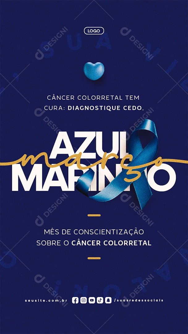 Story Março Azul Marinho Mês de Conscientização Sobre o Câncer Colorretal Social Media PSD Editável