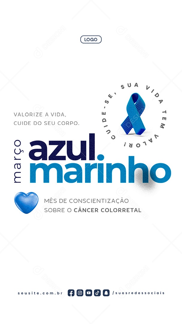 Story Março Azul Marinho Valorize a Vida Social Media PSD Editável
