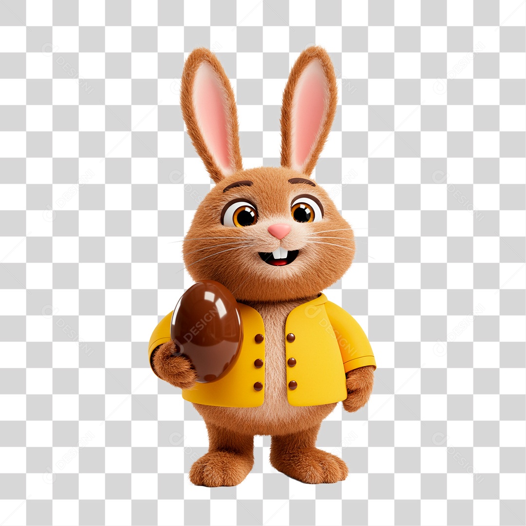 Coelho Segurando Ovo de Chocolate PNG Transparente