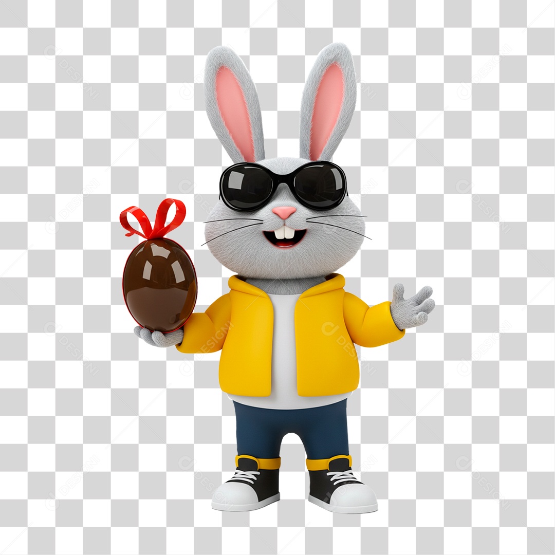 Coelho Segurando Ovo de Chocolate PNG Transparente