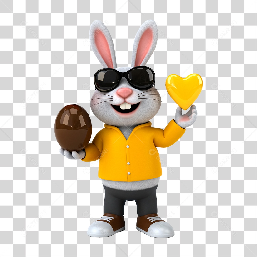 Coelho Segurando Ovo de Chocolate PNG Transparente