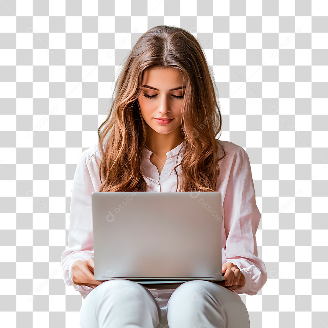 Mulher com Notebook PNG Transparente