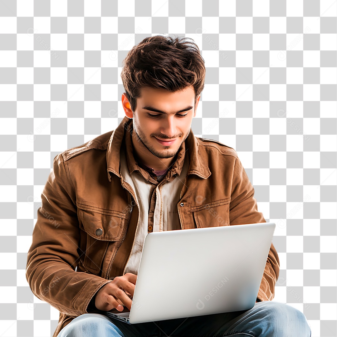 Homem com Notebook PNG Transparente