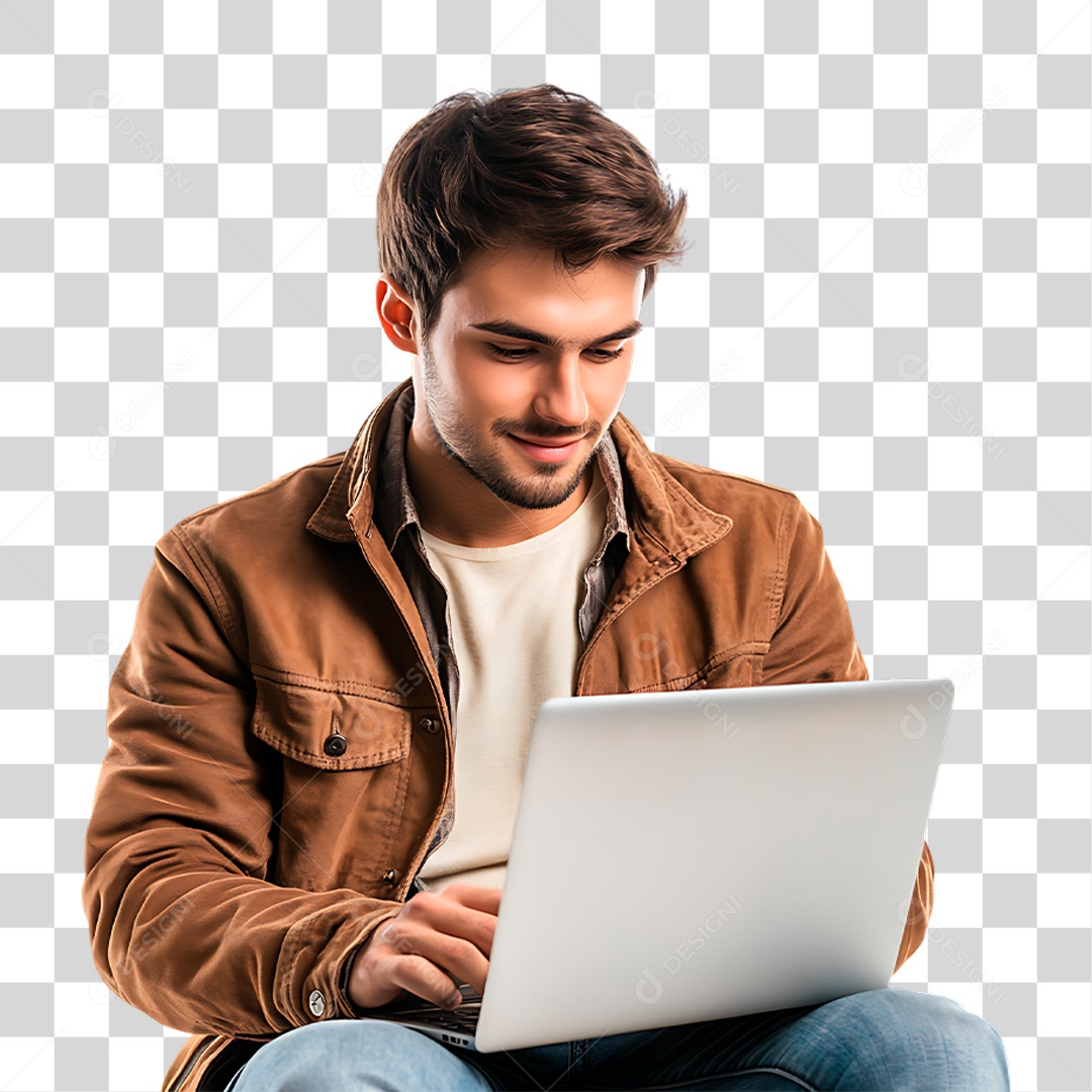 Homem com Notebook PNG Transparente