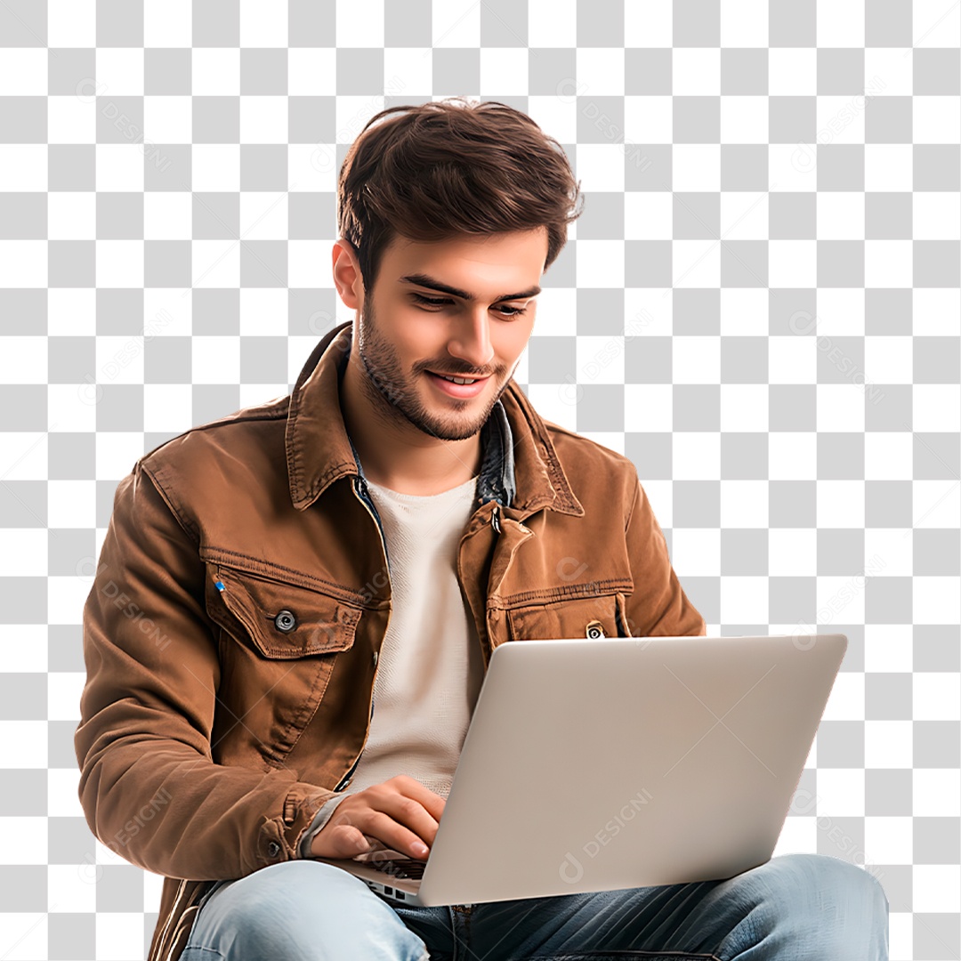 Homem com Notebook PNG Transparente