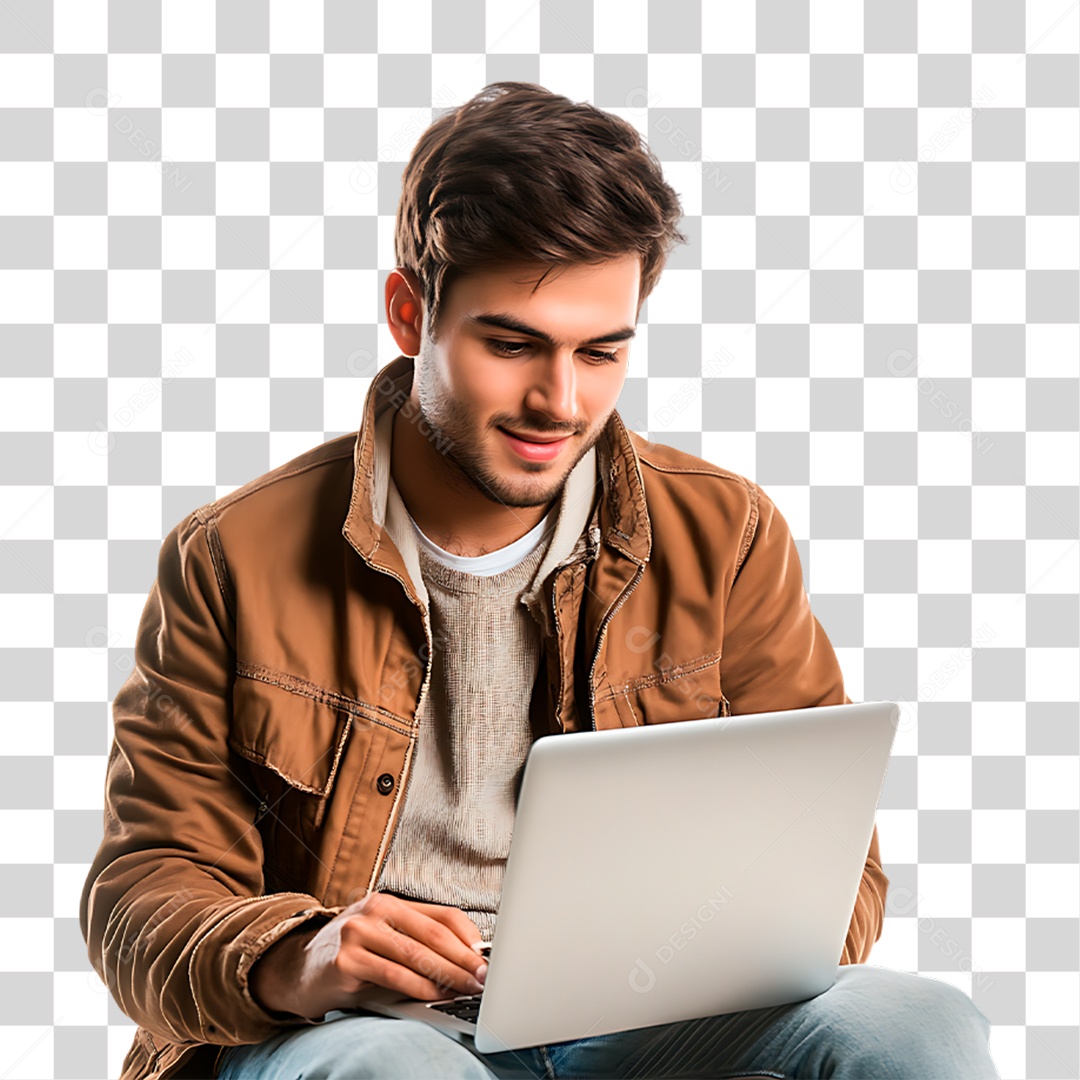 Homem com Notebook PNG Transparente