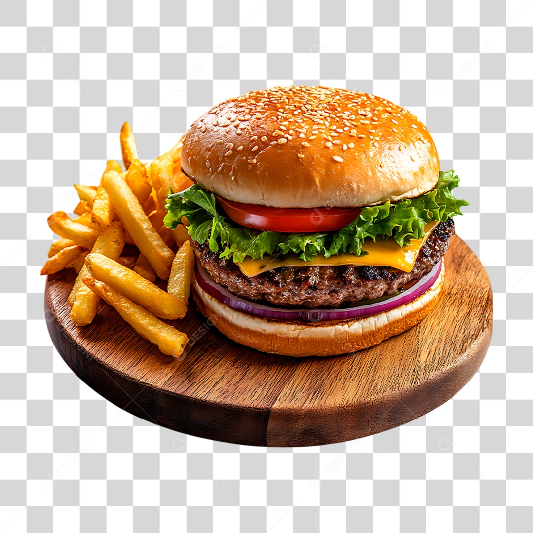 Porções Hambúrguer Batata Frita PNG Transparente